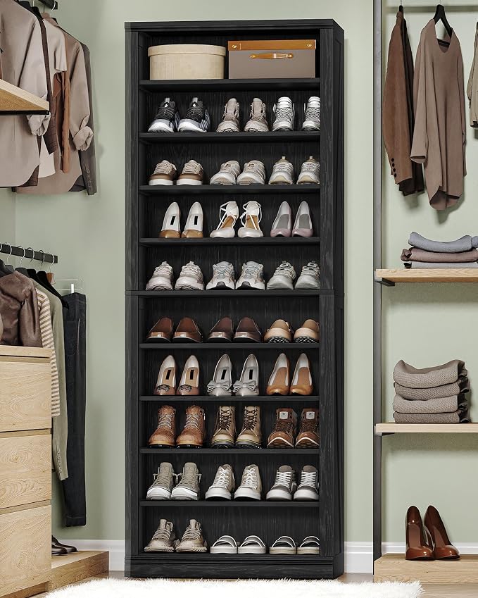 Hzuaneri Shoe Storage Cabinet,10 Tiers Farmhouse Tall Shoe Cubby Organizer | Freestanding Shoe Cabinets, Wooden Shoes Rack with Cubby, 27-30 Pairs, for Entryway, Living Room, Black SR52604X