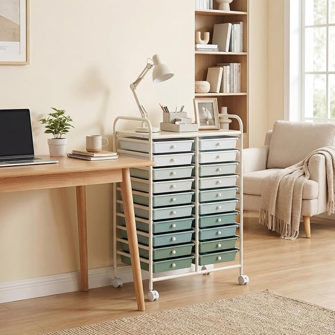 COSTWAY 20-Drawer Rolling Storage Cart, Utility Storage Organizer Cart | For Tools, Scrapbook, Paper, Craft, Multipurpose Storage Trolley on Wheels for Home Office School (Green Gradient)