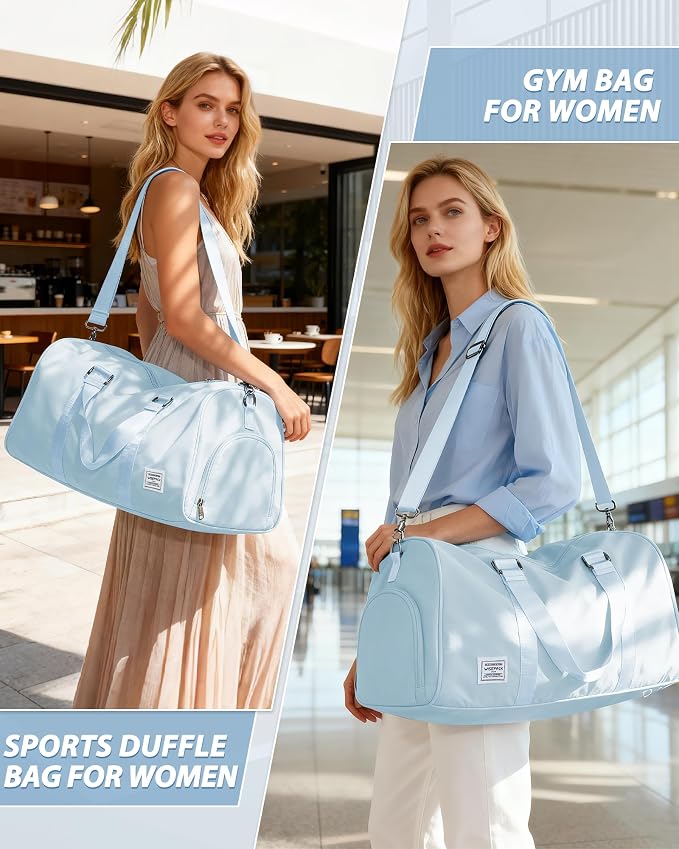 Gym Bag for Women Men with Shoe Compartment,Small Travel Duffle Bags for Traveling Overnight Weekender Bag Personal Item Travel Bag Large Sport Gym Bag Workout Bag Hospital Holdalls Sky Blue
