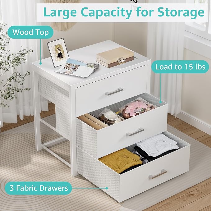 BOLUO Closet Drawers White Fabric 3 Drawer Dresser for Closet Organizers and Storage Bedroom Dorm Modern