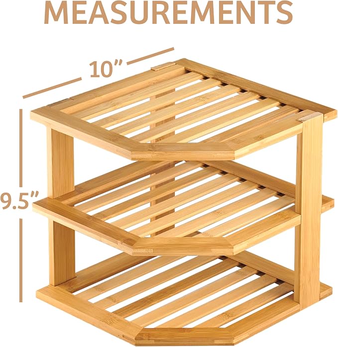 RoyalHouse Bamboo 3-Tier Corner Shelf Organizer for Countertop & Kitchen Cabinet, Space Organizer for Kitchen and Bathroom