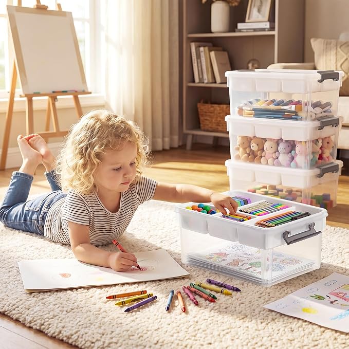 Citylife 17QT 2Packs Plastic Storage Box with Removable Tray Craft Organizers and Storage Clear Storage Container for Organizing Bead, Sewing, Playdoh, Markers, Tools, Coloring book