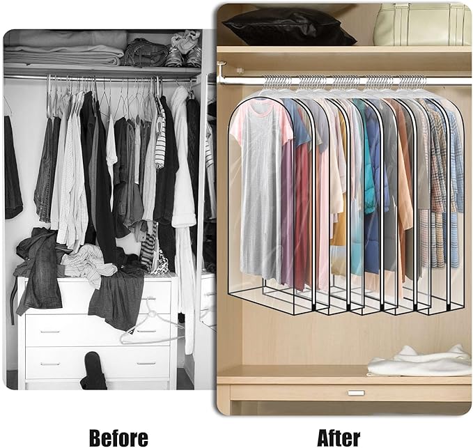 5 Pack 40" All Clear Garment Bags for Hanging Clothes Storage, 10" Gusseted Large Capacity Garment Rack Cover, Large Hanging Clothing Bag for Dress Gowns, Coats, Suit, Down Jacket