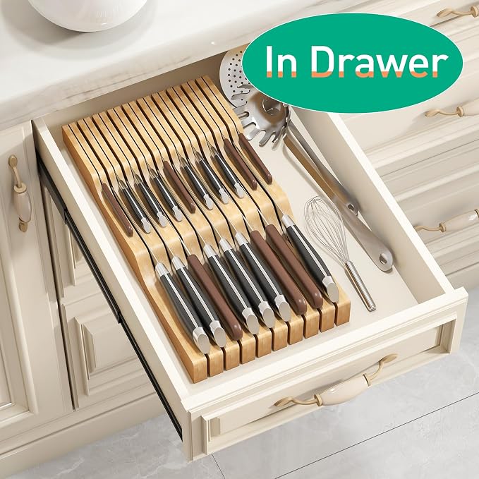 Knife Drawer Organizer (Natural, 19 Knives Organizer)
