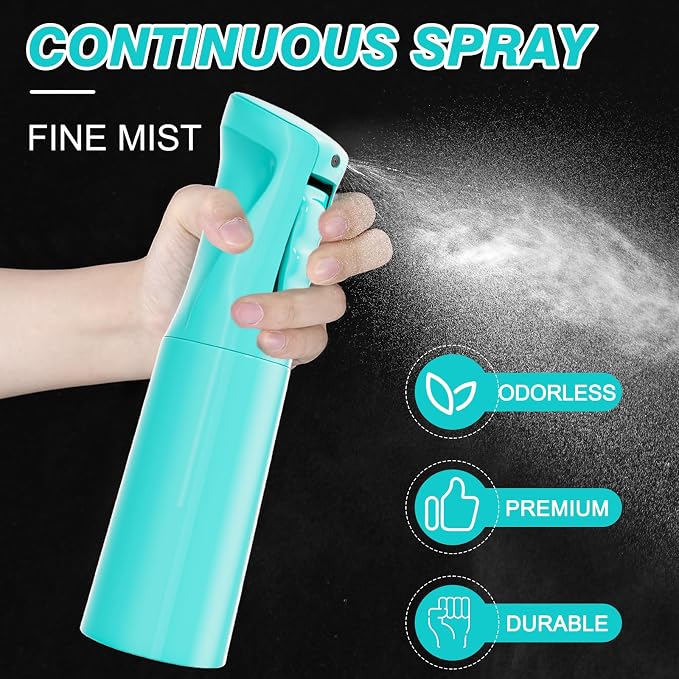 IMPORX Continuous Spray Bottle for Hair 2 Pack (10.1oz/300ml) Cyan | Empty Plastic Ultra Fine Mist Misting Water Mister Spray Bottles for Cleaning Hairstyling Barber Curly Hair Garden Plants