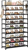 Shoe Rack, 10 Tier Shoe Storage Organizer with Hooks,Fit 40-45 Pairs Shoes,Nonwoven Fabric Tall Shoe Shelf for Closet,Entryway, Hallway,Garage,Bedroom,Cloakroom