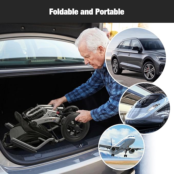 Wheelchairs for Adults Ergonimic Transport Chair Lightweight Foldable with Telescopic Handle 11-inch Big Wheels for All Terrains Travel Wheelchair with Removable Cushion
