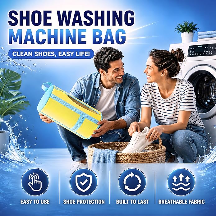 GEWON Shoe Washing Machine Bag for Wash & Dry, 4-in-1 Kit 2 Chenille Sneaker Laundry Bags + 2 Dust Bags, Self-Locking Zipper