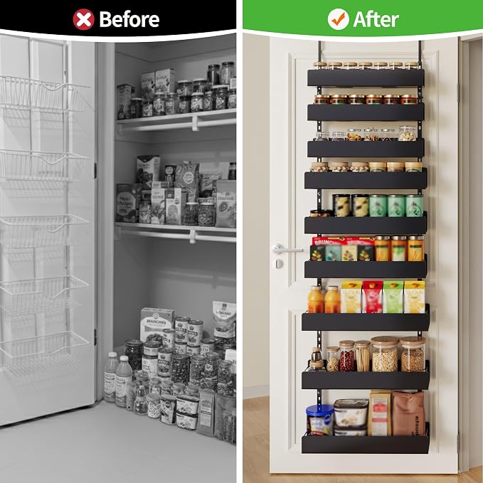 9-Tier Over Door Pantry Rack, Heavy Duty Metal Spice Organizer Shelf for Kitchen, Black