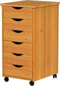 Jela-USA Solid Pine Wood 6 Drawer Rolling Cart, Honey Pine
