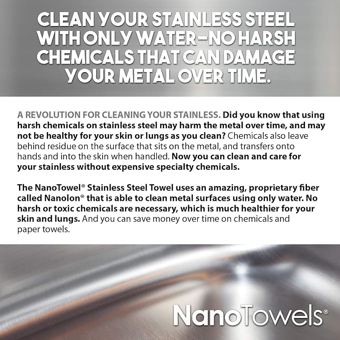 Nano Towels Stainless Steel Cleaner 3-Pack | The Amazing Chemical Free Stainless Steel Cleaning Reusable Wipe Cloth | Kid & Pet Safe | Grey 7x16 (3 Pack)