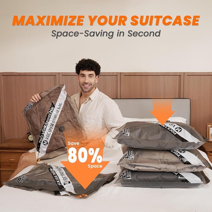 20 Pack Travel Vacuum Storage Bags with Portable Cordless Electric Pump | Vacuum Seal Bags for Clothing & Suitcase, Ideal for Business Trips, Cruise Vacations, RV Life, and Seasonal Storage.