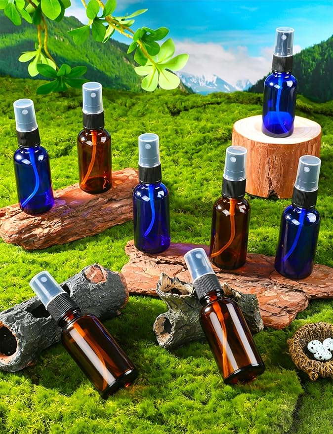 10 Pcs Glass Spray Bottles, 30ML/1OZ Amber Brown Fine Mist Refillable Small Travel Spray Bottle Empty with 2 Funnels and 2 Labels