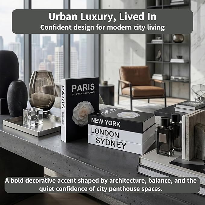 PROBENEX Urban Large | 4 PCS Faux Decorative Books for Home Decor | Not Real Books (Cardboard Boxes) | Coffee Table, Shelf Styling & Modern Aesthetic Accent Pieces for Living Room (L_Urban_Large)