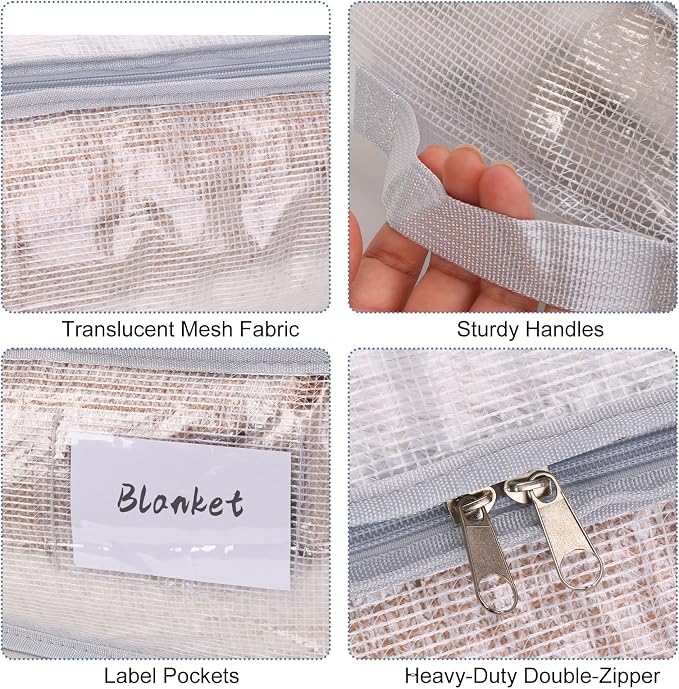 Under Bed Storage Containers 4 Pack 90L Mesh Clear for Blankets Clothes