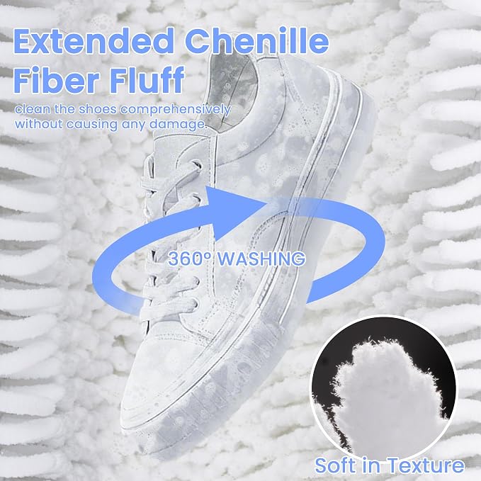 2Pcs Shoe Washing Machine Bag, Sneaker Laundry Bag for Washing Machine, Extra Long and Thick Microfibre Fluff, Reusable for Washer and Dryer (2pcs, White-blue)