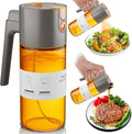 LAKUMIQI 2 in 1 Oil Sprayer & Dispenser, 17 oz Light-Blocking Glass Bottle | Large Capacity, Wide-Mouth for Easy Pouring and Cleaning, Leak-Proof Oil Bottle with Stickers for Salads, Air Fryers, BBQ