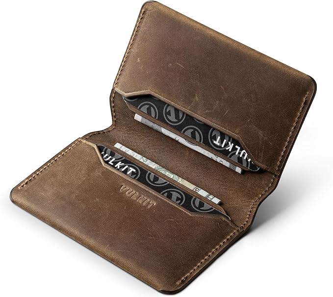 VULKIT Slim Minimalist Card Holder RFID Blocking Leather Credit Card Holder Front Pocket Wallet Magnetic Closure, Handcrafted Cowhide Version