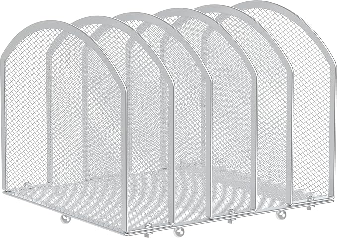 MINDEPOT Desk File Organizer 5 Sections Desktop Organizer File Sorter Office Organization File Folder Holder for Office School & Classroom (Silver, 5 Section - 1Pack)