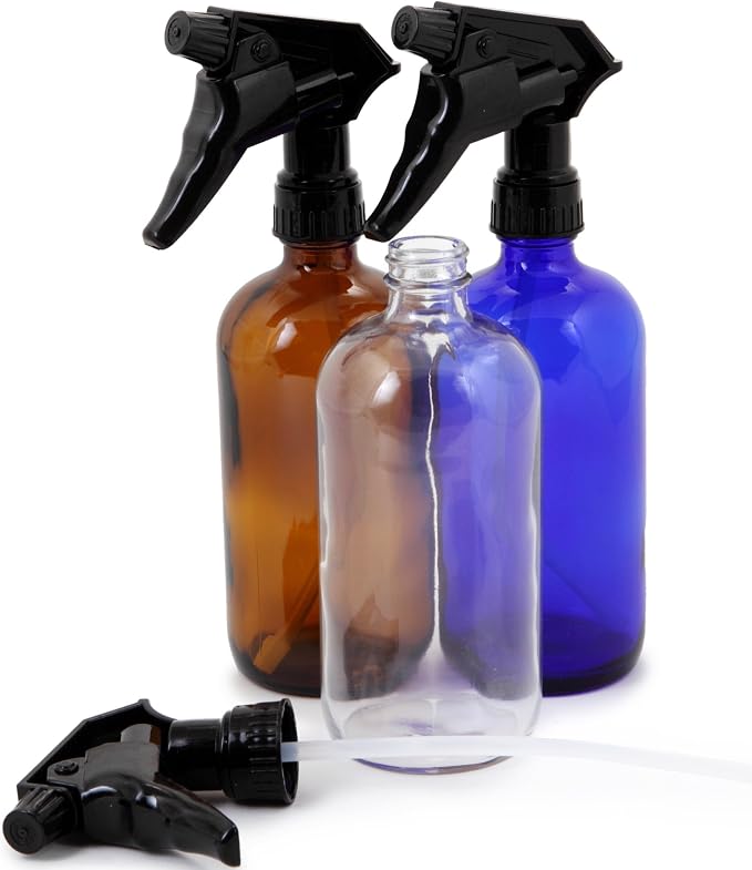 Vivaplex 16oz Assorted Colors Glass Bottles with Black Trigger Sprayers-3pk
