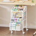 SWTYMIKI Rolling Utility Cart with Drawers - Under Desk Storage Cart with DIY Divider & Lockable Wheels, Multi-Functional Craft Art Supply Organizer for Office, Vanity, Craft Room & Studio White