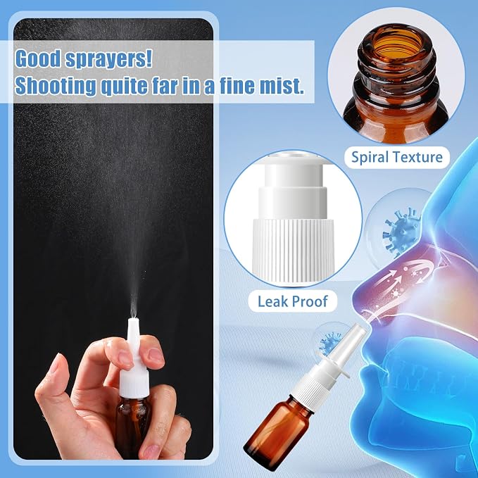10 Pcs Nasal Spray Bottle, 10ML/0.35OZ 6 Pcs Refillable Fine Mist Glass Empty Nasal Spray Bottle with 2 Funnels and 2 Labels