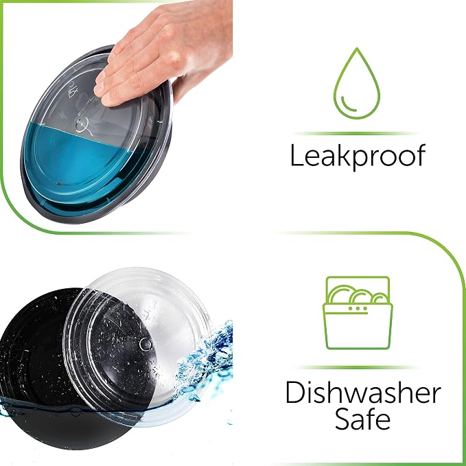 PrepNaturals Reusable Plastic Containers with Lids, 60 Pack, Black, Meal Prep Bowls, Lunch Containers, BPA, PVC and Phthalate Free, Microwave and Freezer Safe | Reusable BPA-Free Meal Prep Containers - Leak-Proof Lids, Microwave & Freezer Safe for Port...