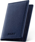 VULKIT Leather Business Card Holder 2 Sided Slim Business Name Card Organizer for Men or Women (Nappa Navy)