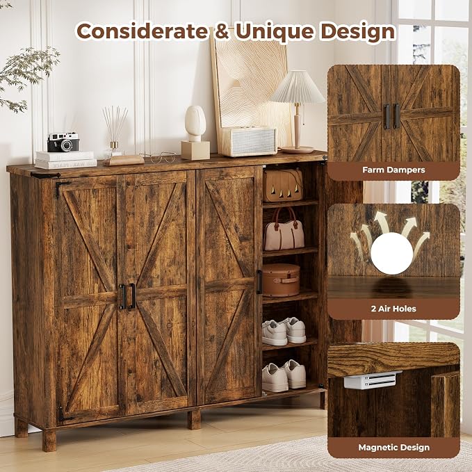 ALLSTAND 5-Tier Large Shoe Cabinet with 4 Doors, Entryway Shoe Rack Shoe Storage Cabinet with Adjustable Shelves & Anti-tip Fitting for Entryway, Living Room, Closet