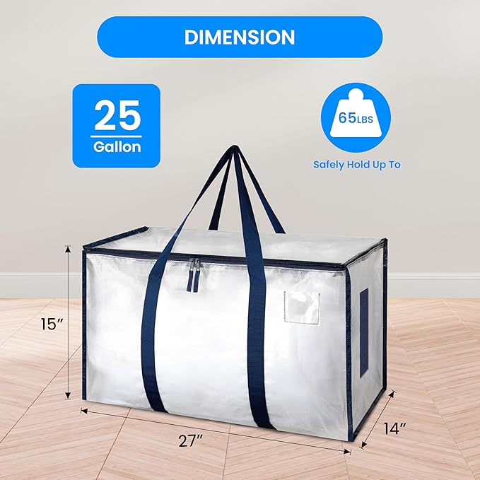 Simple Deluxe 10 Pack Extra Large Moving Bags with Lids, Reinforced Handles and Zippers, Heavy Duty Storage Tote For Moving Travel Camping Space Saving, White