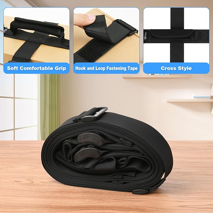 Cosmos Box Carrying Strap with Handle, 82.7 Inch Heavy Duty Handheld Belt for Moving and Lifting Heavy Objects, Adjustable Cross Style Moving Straps for Luggage Cases Groceries Appliances