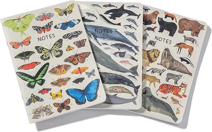 High Note Animal Themed Composition Notebook Journal, 3 Pack, 5.75" x 8.25", 64 Wide Ruled Pages, Small Notebooks for School, Journaling, Writing, Planner, by Kelsey Oseid