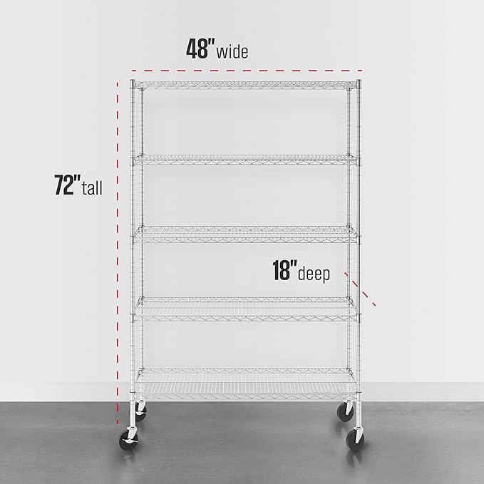 SafeRacks NSF 5-Tier Heavy Duty Wire Shelving Unit w/Wheels, 18"x48"x72"