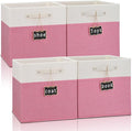 Foldable Fabric Storage Cubes 4 Pack - 13x13x13 - Linen Cubes for Kallax Shelves (White, Pink) with Labels