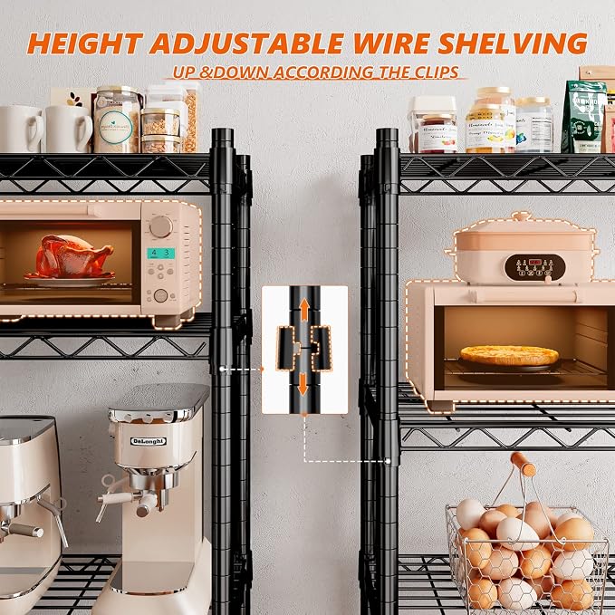 REIBII 73''H Storage Shelves 1660LBS Wire Shelving Unit with Wheels 5 Tier Metal Shelving,Heavy Duty Metal Shelves for Storage Rack,Commercial Industrial for Garage Kitchen 73''HX35''WX15''D,Black