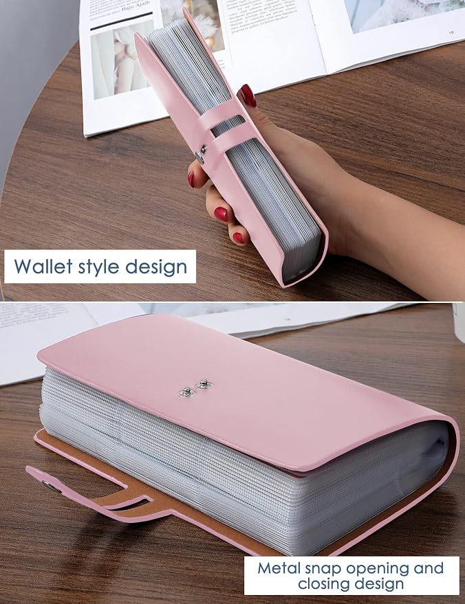 RFID Credit Card Holder, Leather Business Card Organizer with 96 Card Slots, Credit Card Case for Managing Your Different Cards and Important Documents to Prevent Loss or Damage (Pink)