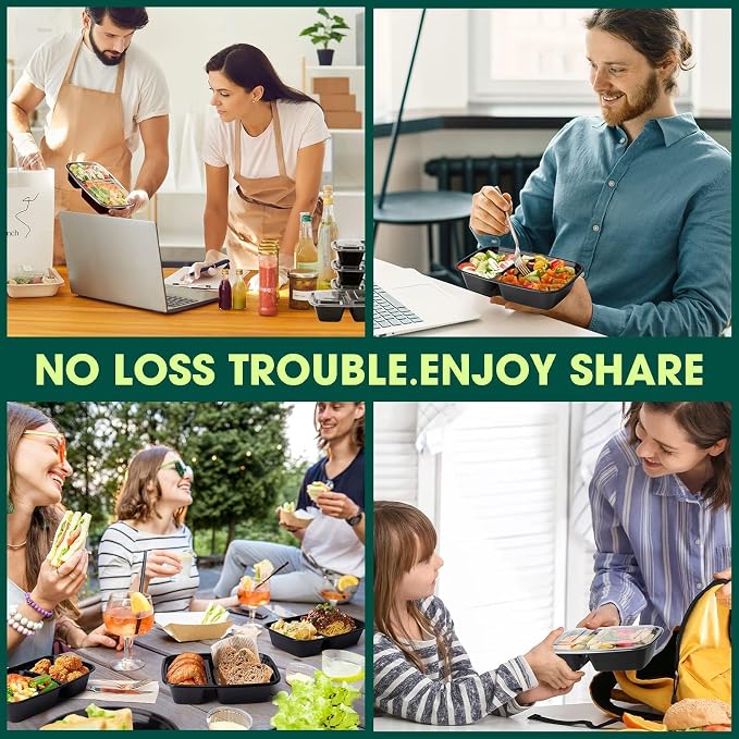 100 Pack (200-Piece)32 oz Meal Prep Containers,2-Compartment Reusable Food Storage Containers with Lids,Microwave Freezer Dishwasher Safe,Sturdy Leakproof&BPA Free Bento Box for To Go Take Out
