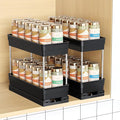 Mystozer Pull Out Spice Rack Organizer for Cabinet, 2 Pack 2-Tier, Black | Smooth Dual-Rail Sliding, No-Drill Installation, 8.26"W x 10.62"D x 8.66"H, Fits Framed Cabinets and Saves Kitchen Space
