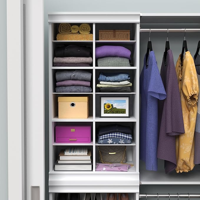 ClosetMaid Modular Storage Shelf Unit with 12 Adjustable Shelves & Dividers, White