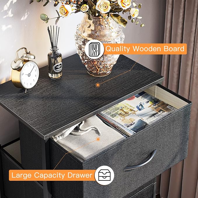 ODK Small Dresser for Bedroom with 4 Storage Drawers, Black | Dresser Chest of Fabric Drawers with Sturdy Steel Frame for Small Space, Wood Top