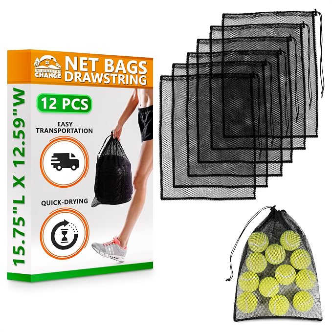 12 Pcs Mesh Laundry Bags Drawstring, 12.6x15.5 In, Reusable, Nylon (Black) | Mesh Bags Drawstring; Breathable; Washable, Quick-Drying; for Swimwear, Delicates, Sports Gear, Towels, Travel Use