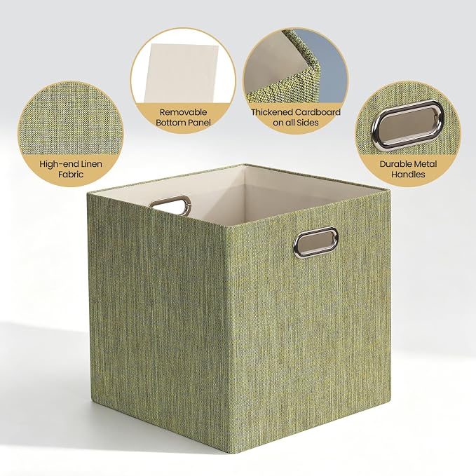 Posprica Foldable Storage Bins, 13×13×13, Yellow/Brown Mixed, Set of 4 | Cubes Basket Containers, For Shelf Cabinet Bookcase, Thick