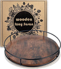 12" Rustic Brown Wood Lazy Susan,360° Decorative Turntable for Countertop