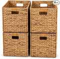 4 Hand-Woven Wicker Storage Baskets 13x11x11in, Water Hyacinth Shelf Bins | ECO-FRIENDLY & SUSTAINABLE