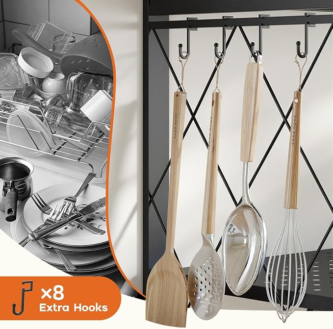 Fenbeli Foldable Shelves with Wheels - 5 Tier Folding Shelf, Collapsible No Assembly Metal Shelving Unit, Origami Storage Shelves & Rolling Storage Rack with 8 Hooks for Kitchen Pantry Garage