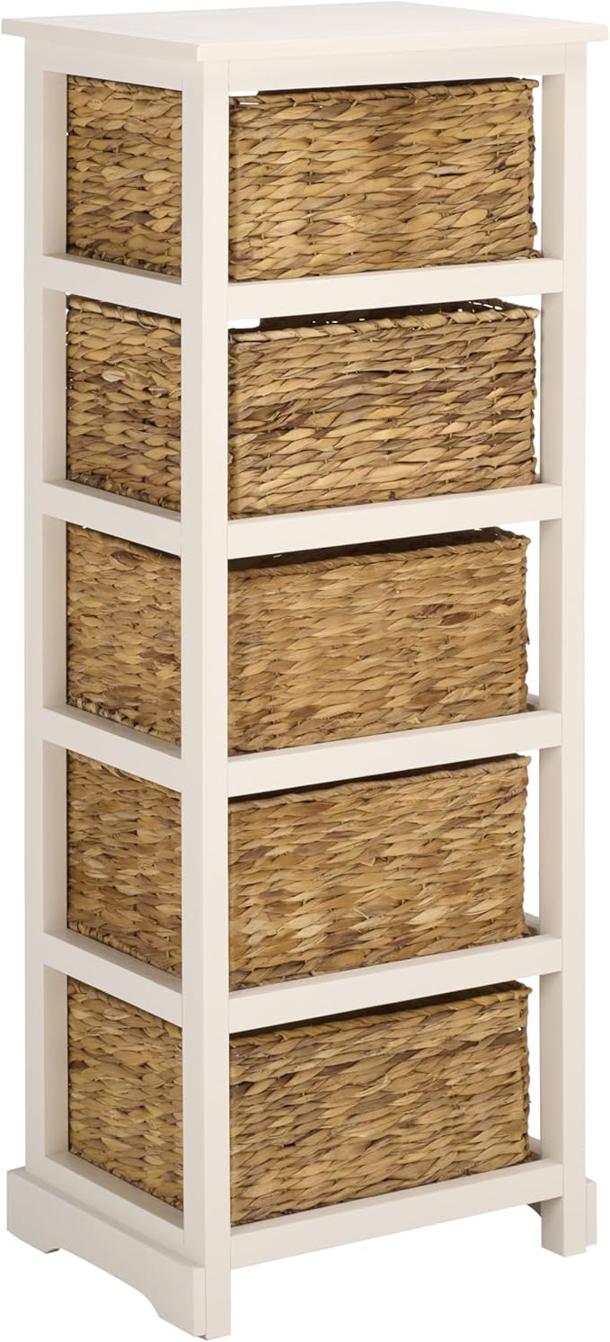 SAFAVIEH Home Collection Vedette Distressed White 5-Drawer Wicker Basket Storage Tower (Fully Assembled)