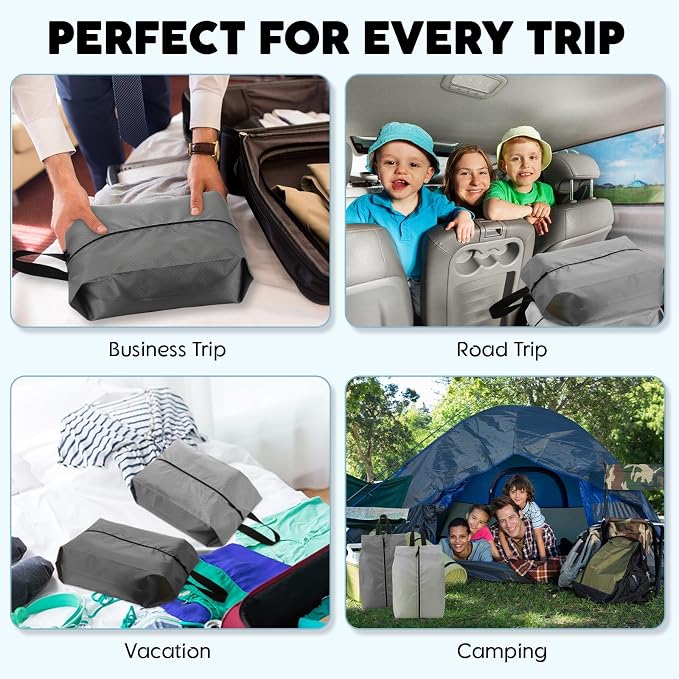 6 Pcs Travel Shoe Bags with Zipper Nylon Portable Waterproof Suitcase Shoe Organizer Packing for Golf(L,Gray)