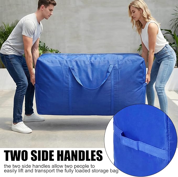 66 Gallon Extra Large Storage Bags, XXL Moving Bags with Zippers & Side Handles, Jumbo Big Storage Totes for Moving & Space-Saving Organization (Blue, 66 Gallon, 2 Pack)