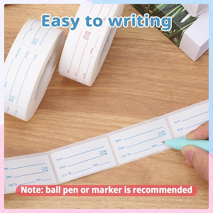 8 Rolls 4000 Pieces Removable Food Labels | 1 x 2 Inch Date Stickers for Freezer, Refrigerator Food Containers - Easy to Write