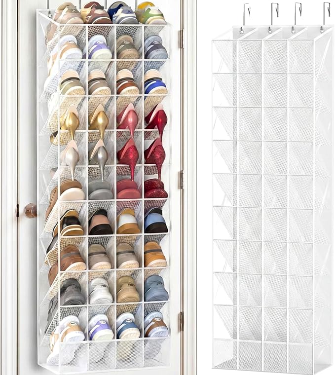 30-40 Pairs Over the Door Shoe Organizer, Clear Large Pockets Hanging Shoe Rack, Space-Saving Closet Door Organizer Fits Boots,Sneakers or Larger Shoes,Shoe Storage for Bedroom,Small Closet,Entryway